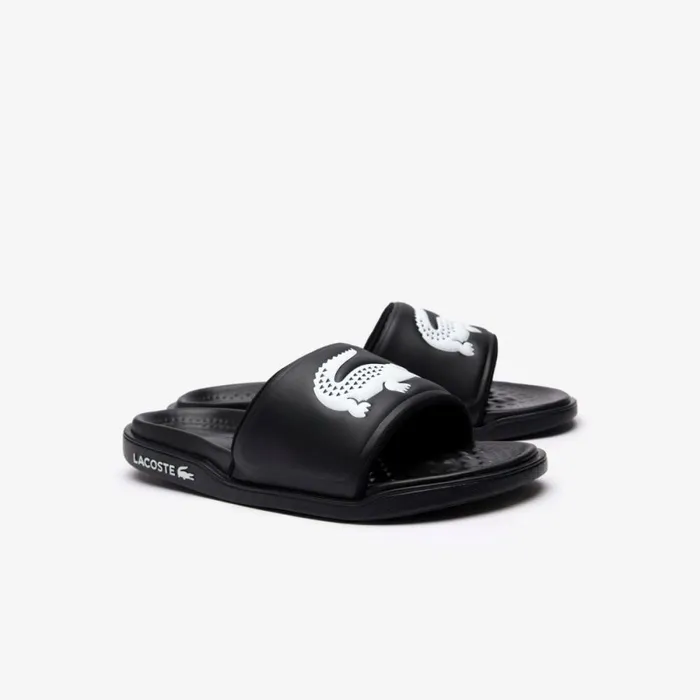 Slides Men Lacoste Men039s Croco Dualiste Logo Strap Slides Blackwhite 312