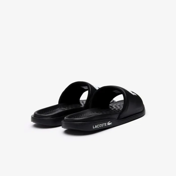 Slides Men Lacoste Men039s Croco Dualiste Logo Strap Slides Blackwhite 312