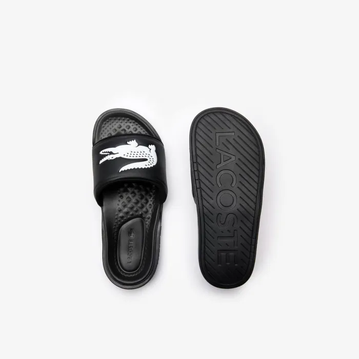 Slides Men Lacoste Men039s Croco Dualiste Logo Strap Slides Blackwhite 312