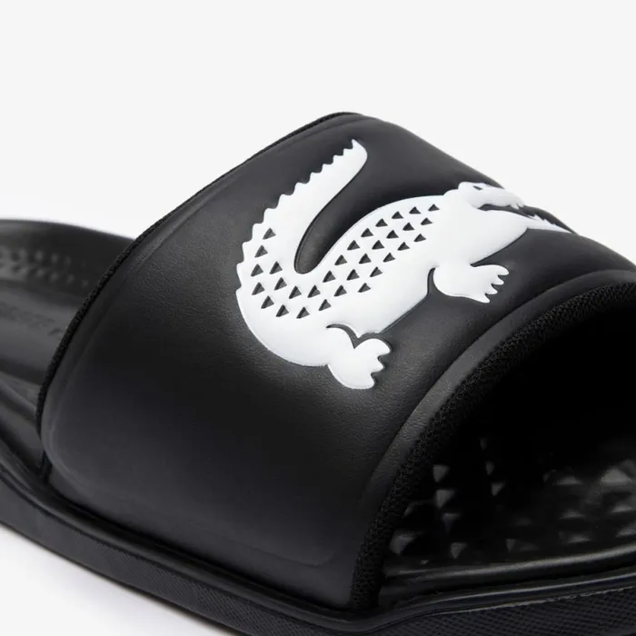 Slides Men Lacoste Men039s Croco Dualiste Logo Strap Slides Blackwhite 312