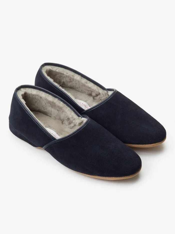 Slippers MenSlippers Derek Rose Slippers Crawford Suede Sheepskin Navy
