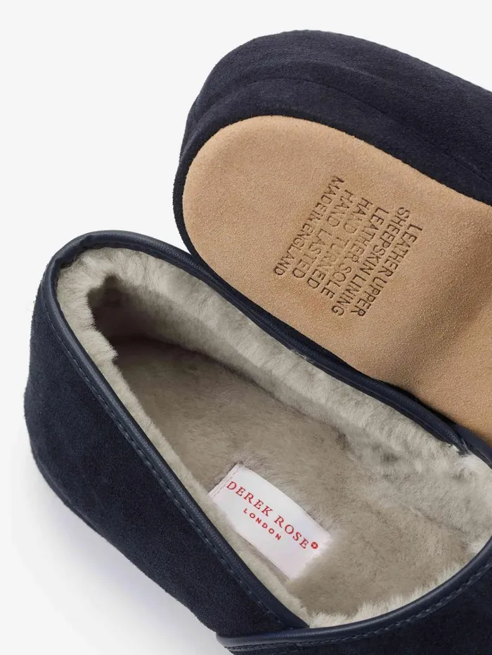 Slippers MenSlippers Derek Rose Slippers Crawford Suede Sheepskin Navy