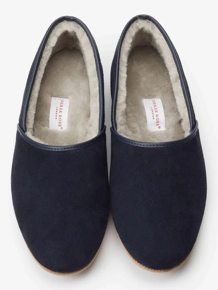 Slippers MenSlippers Derek Rose Slippers Crawford Suede Sheepskin Navy