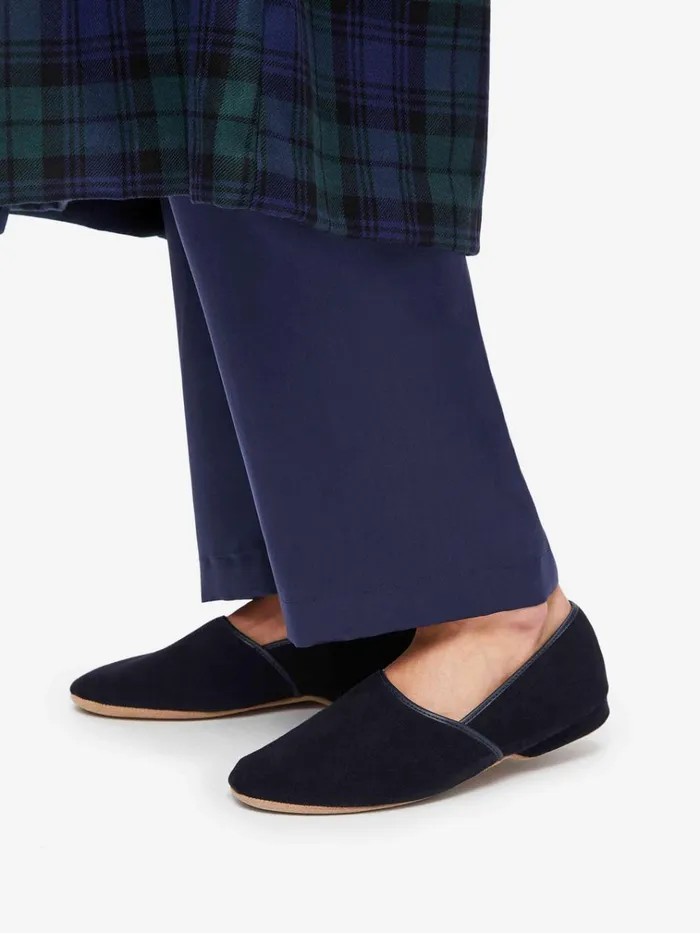 Slippers MenSlippers Derek Rose Slippers Crawford Suede Sheepskin Navy