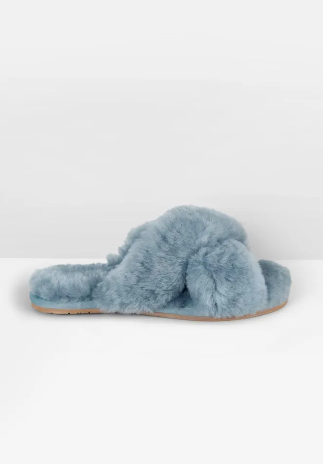 Slippers Women Hush Cross Strap Shearling Slippers Pale Blue