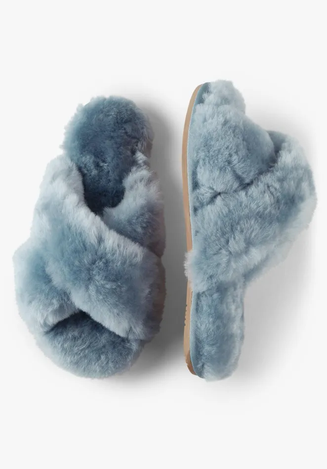 Slippers Women Hush Cross Strap Shearling Slippers Pale Blue