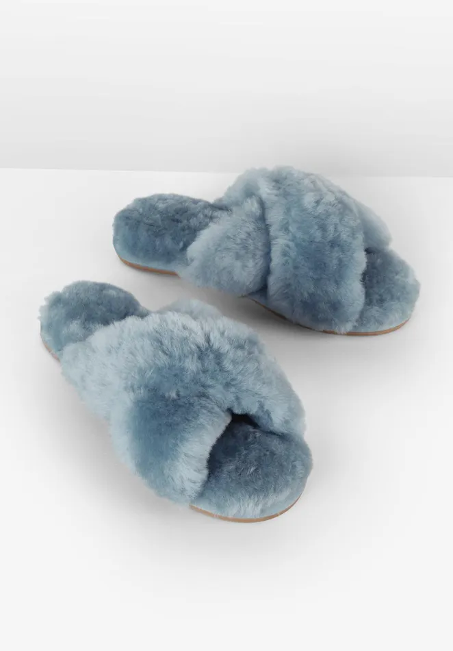 Slippers Women Hush Cross Strap Shearling Slippers Pale Blue