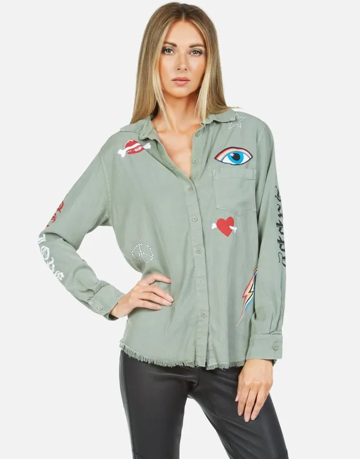 Sloane Bone Elements Pine Green Women Lauren Moshi Long Sleeve