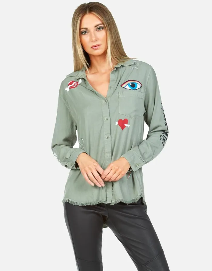 Sloane Bone Elements Pine Green Women Lauren Moshi Long Sleeve