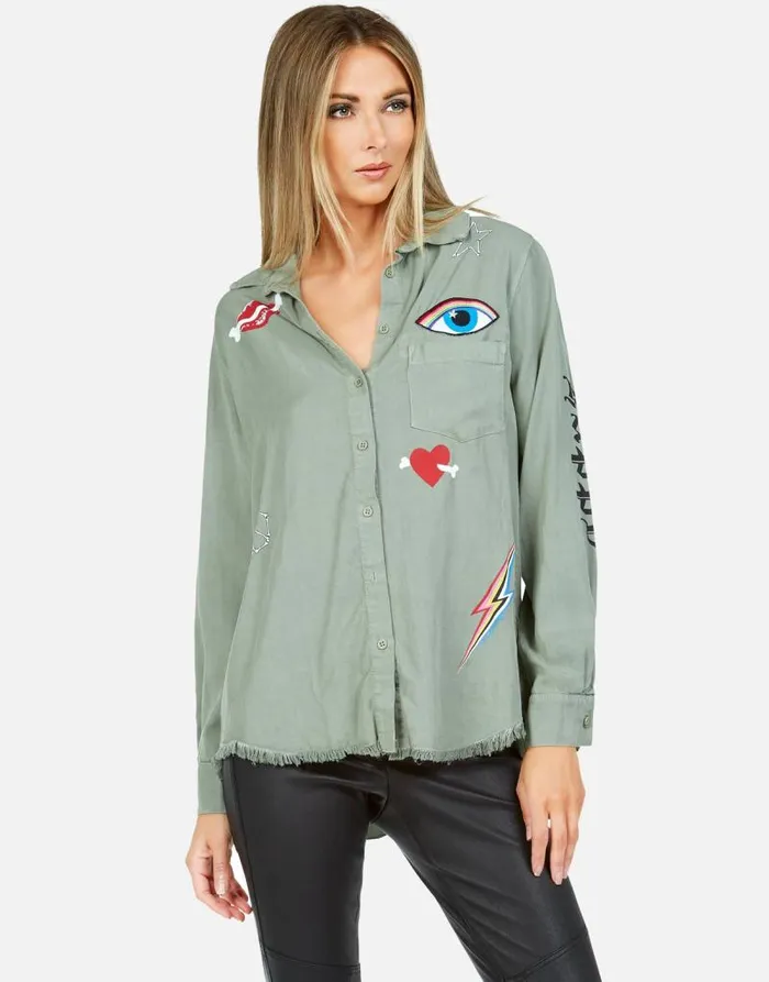 Sloane Bone Elements Pine Green Women Lauren Moshi Long Sleeve