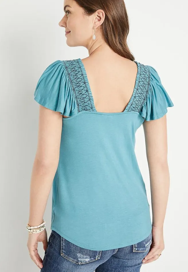 Smocked Flutter Sleeve Blouse Women Maurices Tops