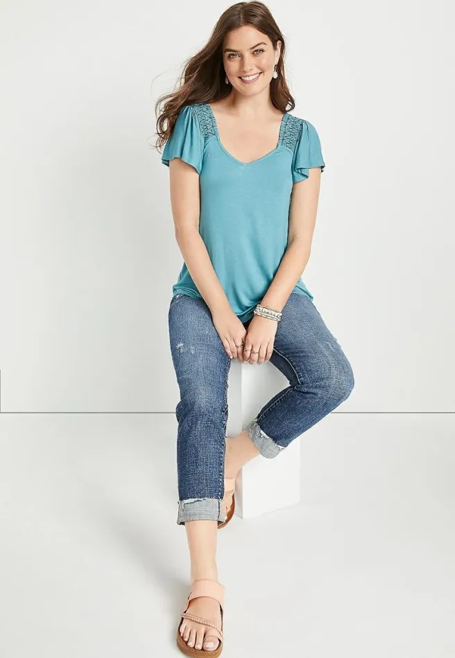 Smocked Flutter Sleeve Blouse Women Maurices Tops