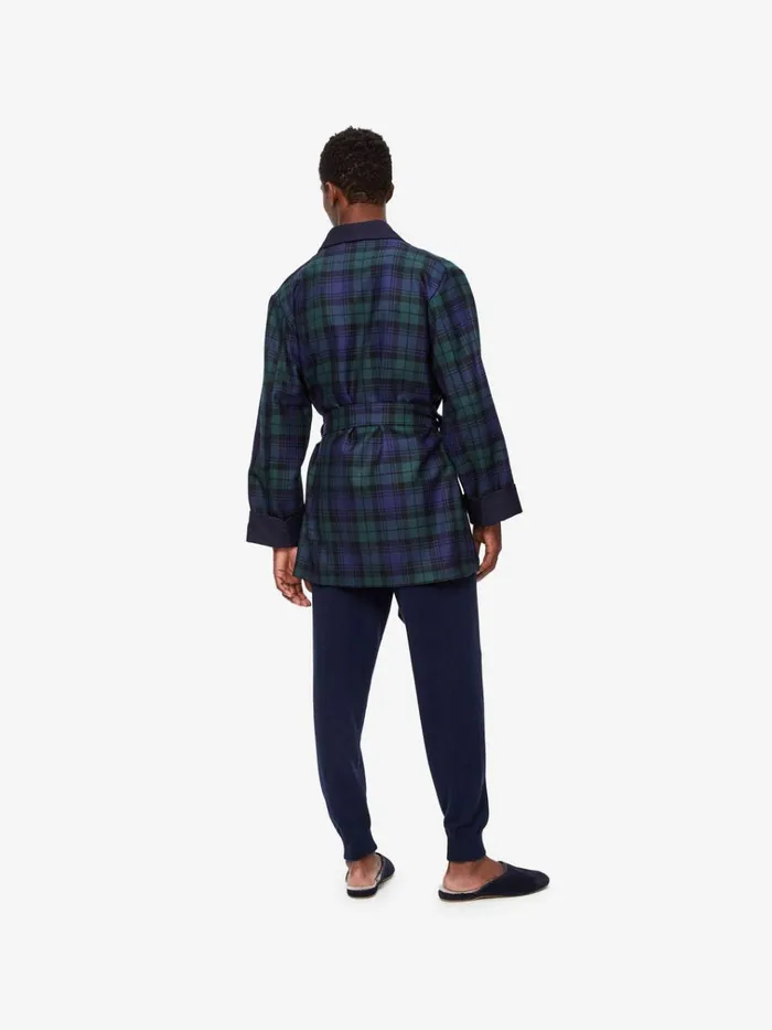 Smoking Jackets Men Derek Rose Smoking Jacket Tartan Wool Black Watch Navy