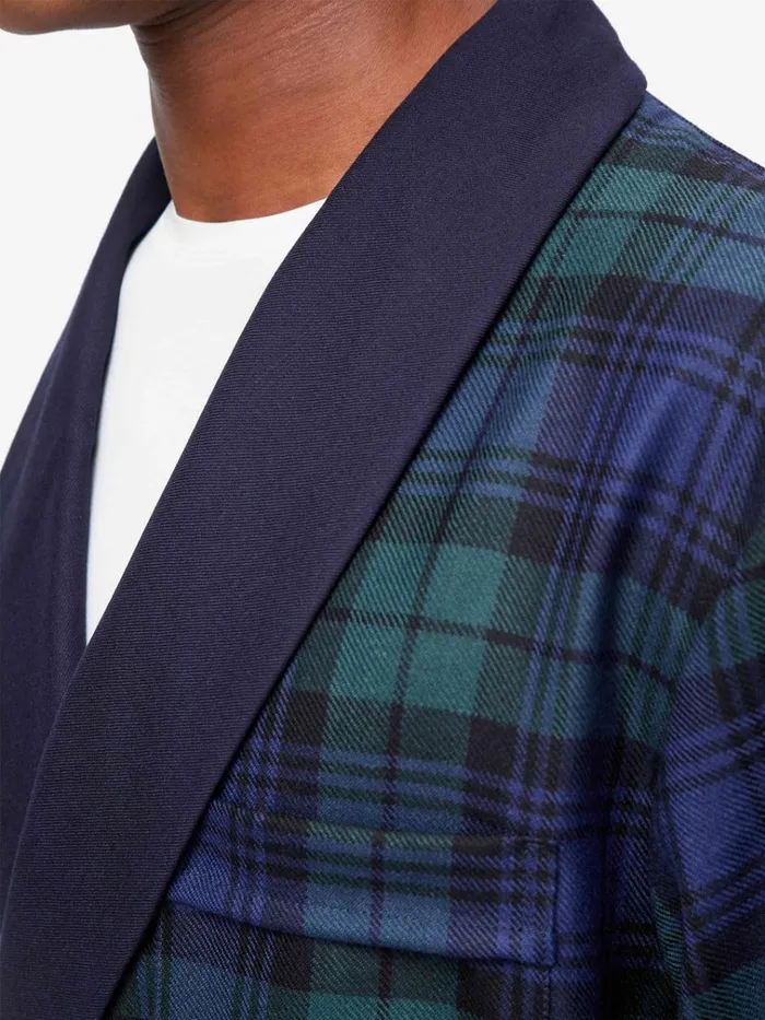 Smoking Jackets Men Derek Rose Smoking Jacket Tartan Wool Black Watch Navy