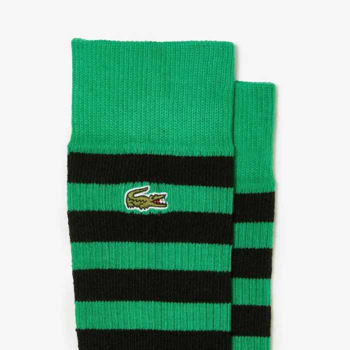 Socks MenWomen Lacoste Unisex 2Pack Striped Cotton Socks Green Black Blue P8i