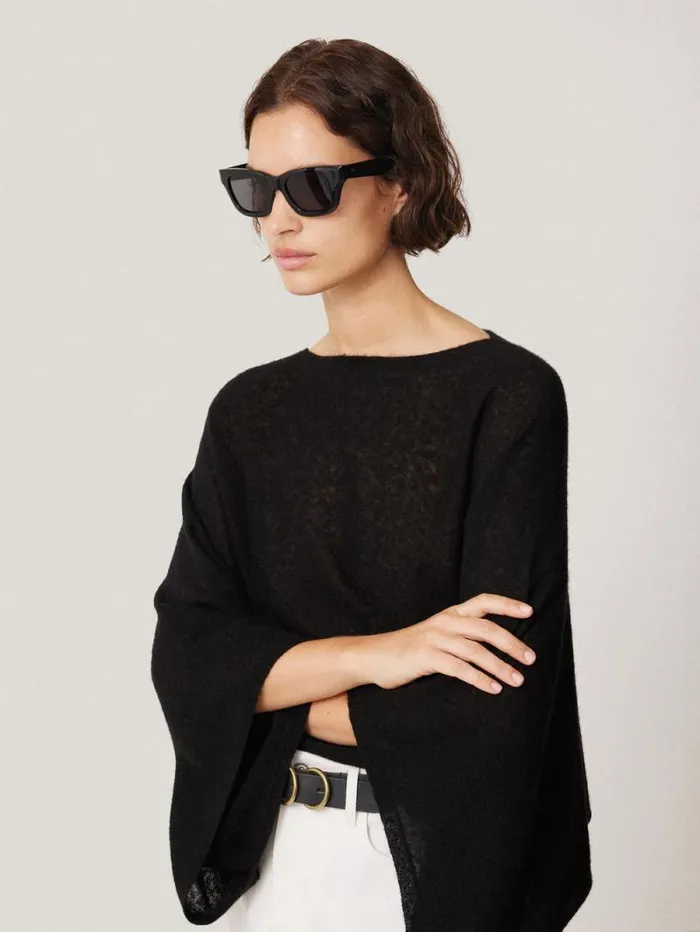 Soft Gauzy Knit Poncho Jumper Black Women Jigsaw Knitwear and Cashmere
