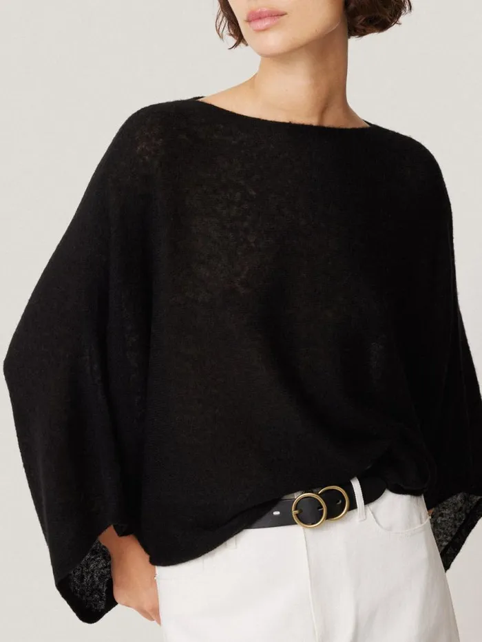 Soft Gauzy Knit Poncho Jumper Black Women Jigsaw Knitwear and Cashmere