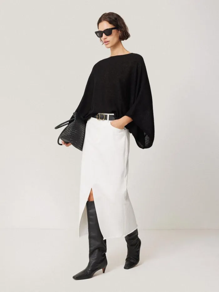 Soft Gauzy Knit Poncho Jumper Black Women Jigsaw Knitwear and Cashmere