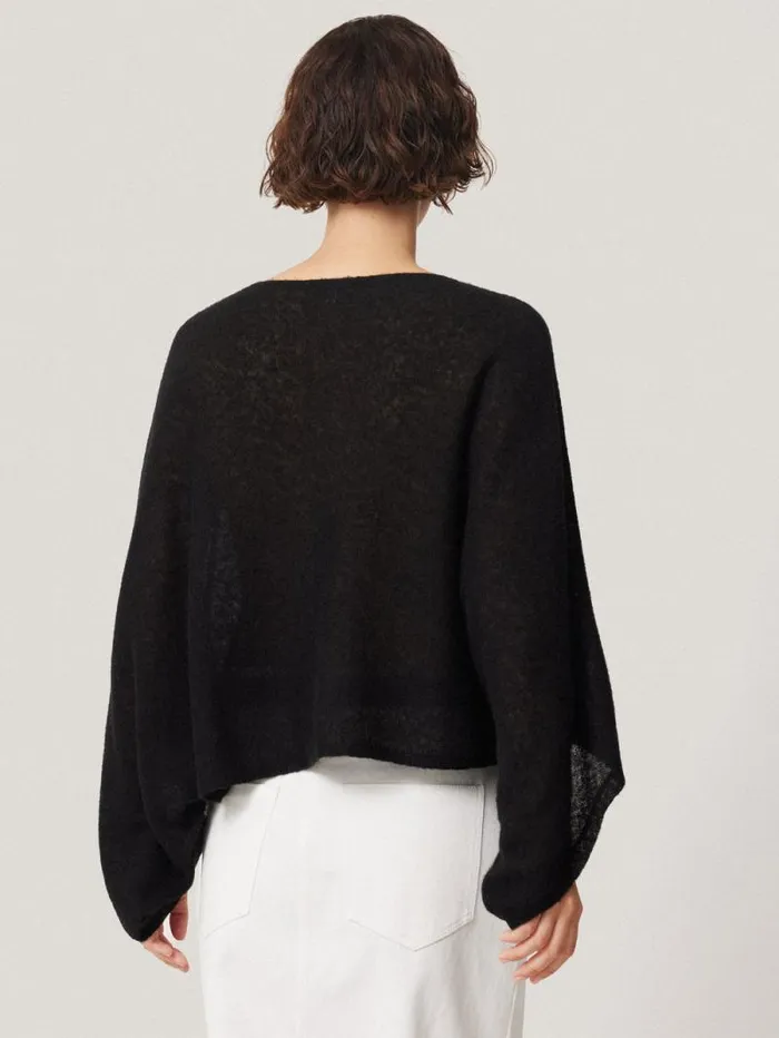Soft Gauzy Knit Poncho Jumper Black Women Jigsaw Knitwear and Cashmere
