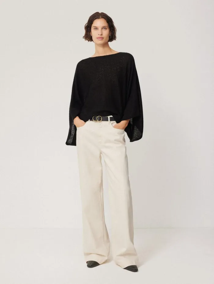Soft Gauzy Knit Poncho Jumper Black Women Jigsaw Knitwear and Cashmere