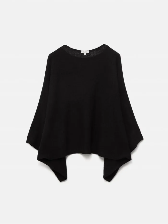 Soft Gauzy Knit Poncho Jumper Black Women Jigsaw Knitwear and Cashmere