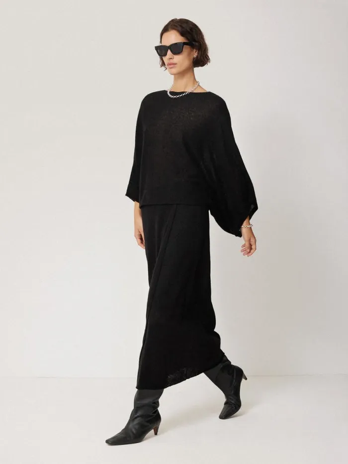Soft Gauzy Knit Skirt Black Women Jigsaw Skirts