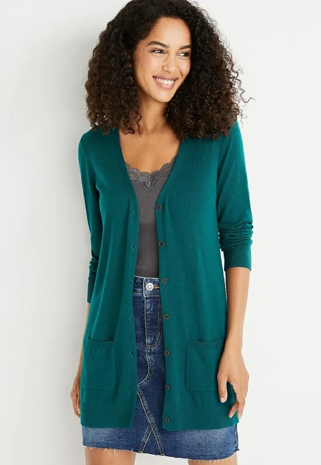 Solid Boyfriend Button Front Cardigan Women Maurices Tops