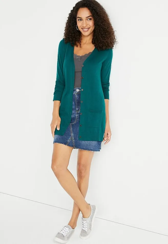 Solid Boyfriend Button Front Cardigan Women Maurices Tops