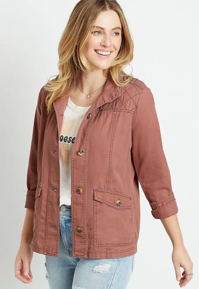 Solid Quilted Yoke Utility Jacket Women Maurices Tops