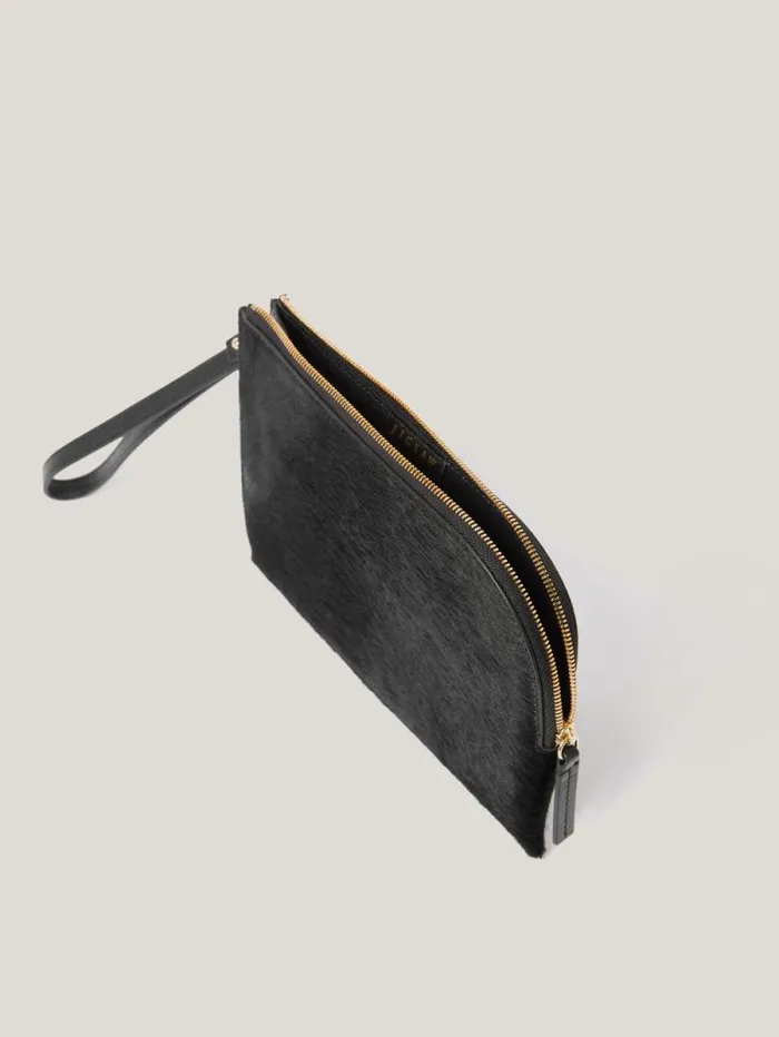 Sophia Calf Hair Pouch Black Women Jigsaw Wallets and Card Holders