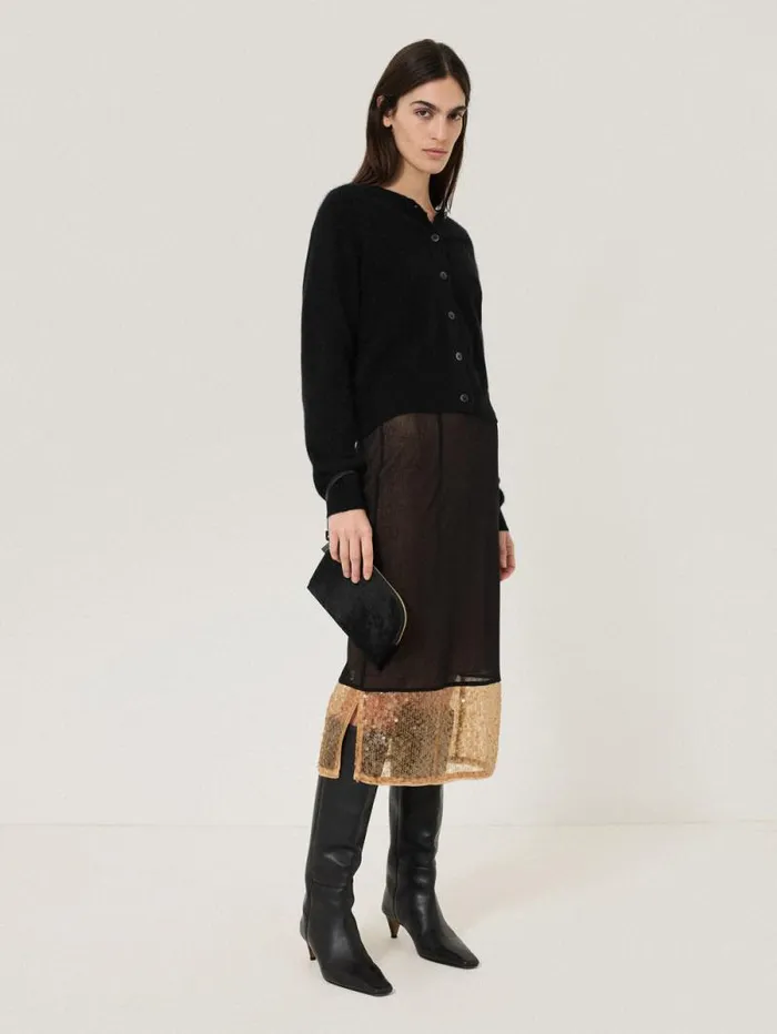 Sophia Calf Hair Pouch Black Women Jigsaw Wallets and Card Holders