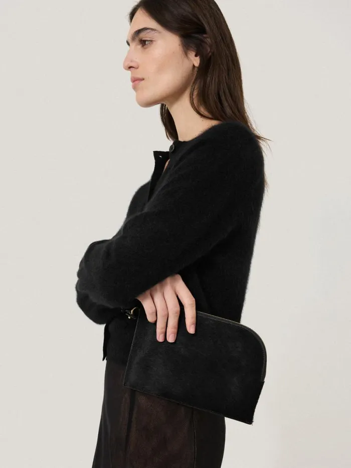 Sophia Calf Hair Pouch Black Women Jigsaw Wallets and Card Holders