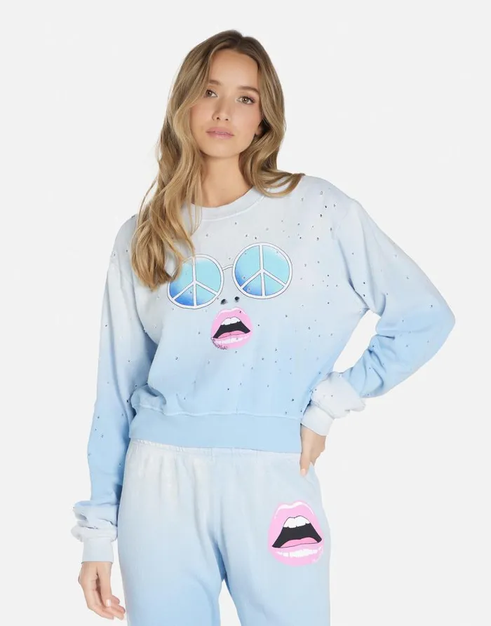 Spalding Retro Peace Face Ice Blue Ombre Women Lauren Moshi Long Sleeve