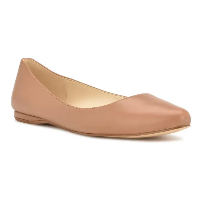 Speakup Almond Toe Flats Light Tan Leather Women Nine West Flats Speakup Almond Toe Flats Light Tan Leather Women Nine West Flats