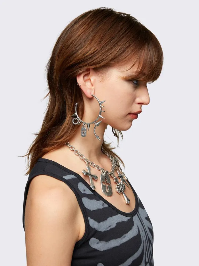 Spiked Riot Silver Hoop Earrings Women Minga London Jewelry