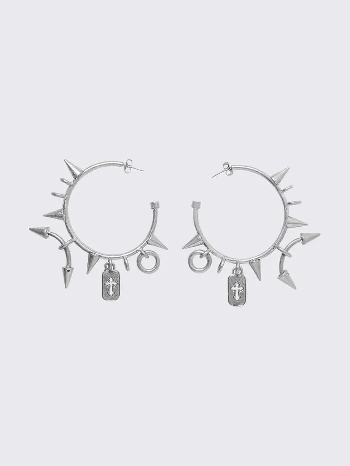 Spiked Riot Silver Hoop Earrings Women Minga London Jewelry