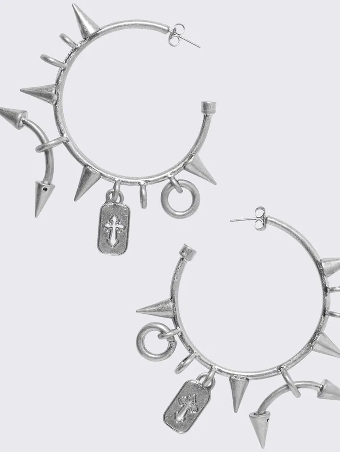 Spiked Riot Silver Hoop Earrings Women Minga London Jewelry