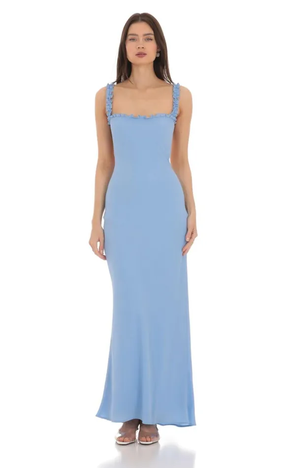 Square Neck Ruffle Strap Maxi Dress Blue Women LUCY IN THE SKY Maxi Dresses Square Neck Ruffle Strap Maxi Dress Blue Women LUCY IN THE SKY Maxi Dresses