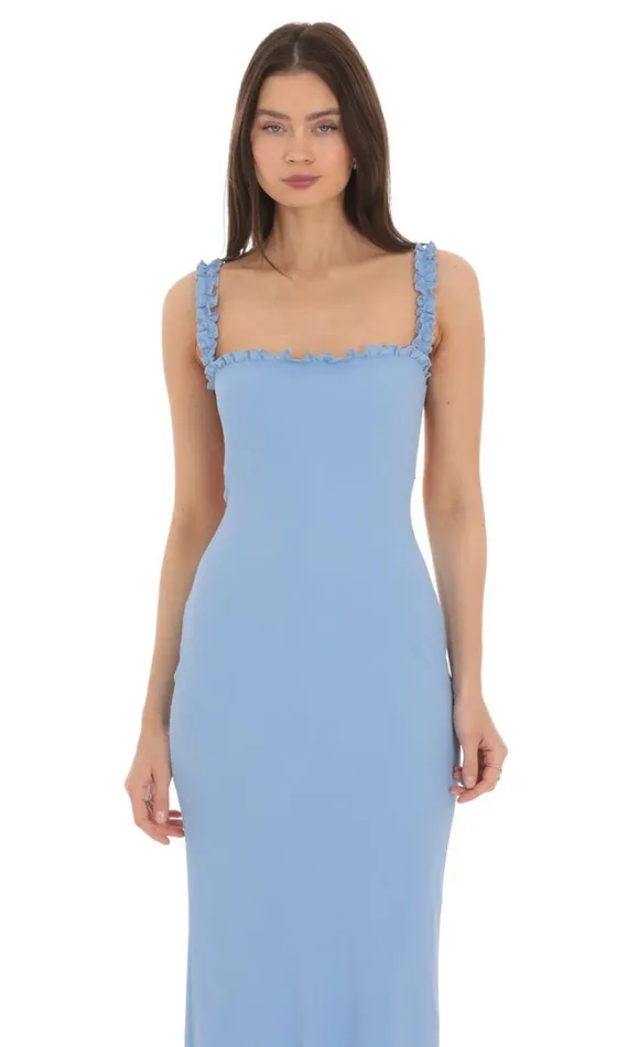Square Neck Ruffle Strap Maxi Dress Blue Women LUCY IN THE SKY Maxi Dresses Square Neck Ruffle Strap Maxi Dress Blue Women LUCY IN THE SKY Maxi Dresses