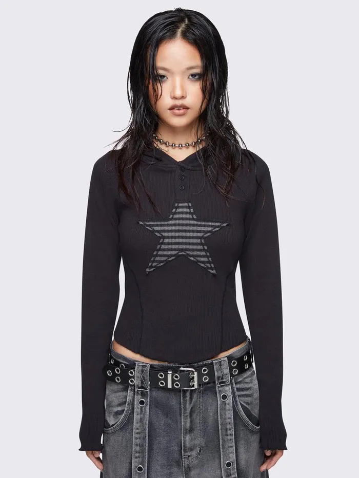 Stella Black Hooded Top Women Minga London Tops and TShirts