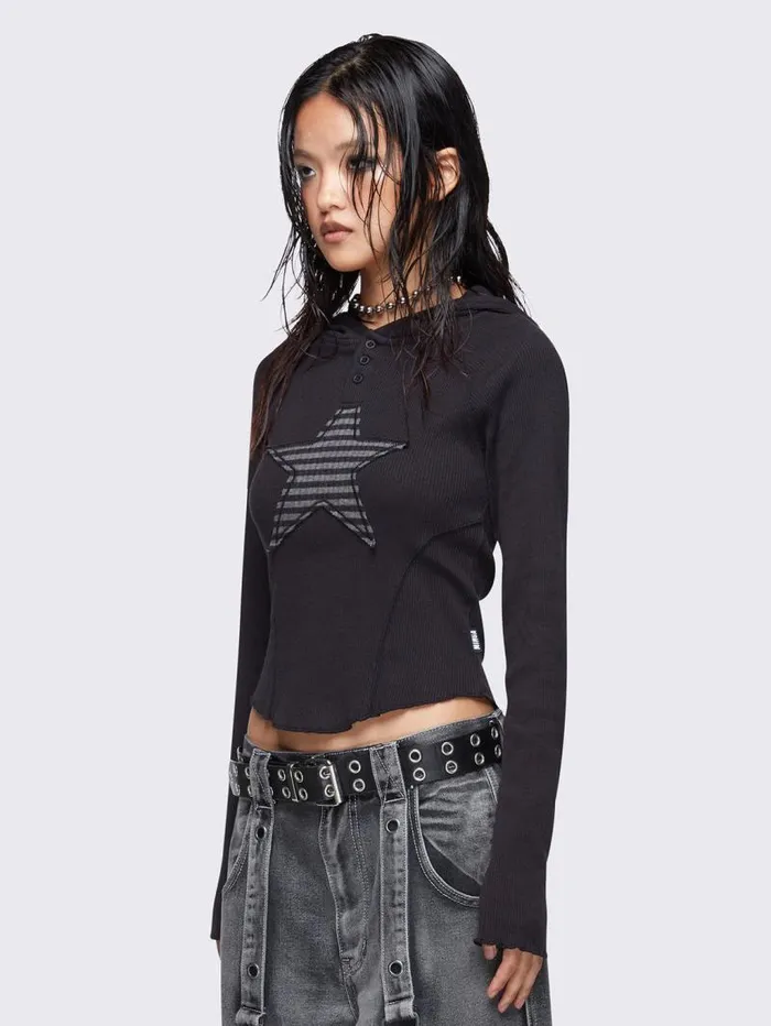 Stella Black Hooded Top Women Minga London Tops and TShirts