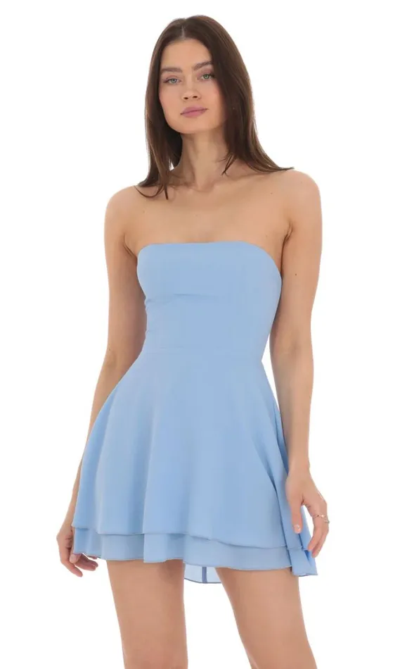 Strapless Back Tie Aline Dress Blue Women LUCY IN THE SKY Mini Dresses Strapless Back Tie Aline Dress Blue Women LUCY IN THE SKY Mini Dresses