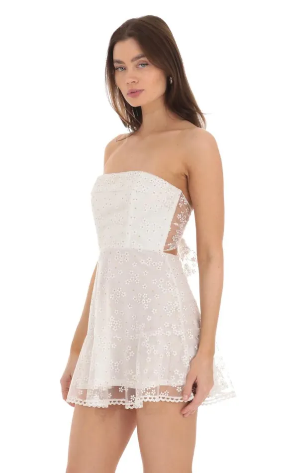 Strapless Floral Shimmer Corset Dress White Women LUCY IN THE SKY Mini Dresses