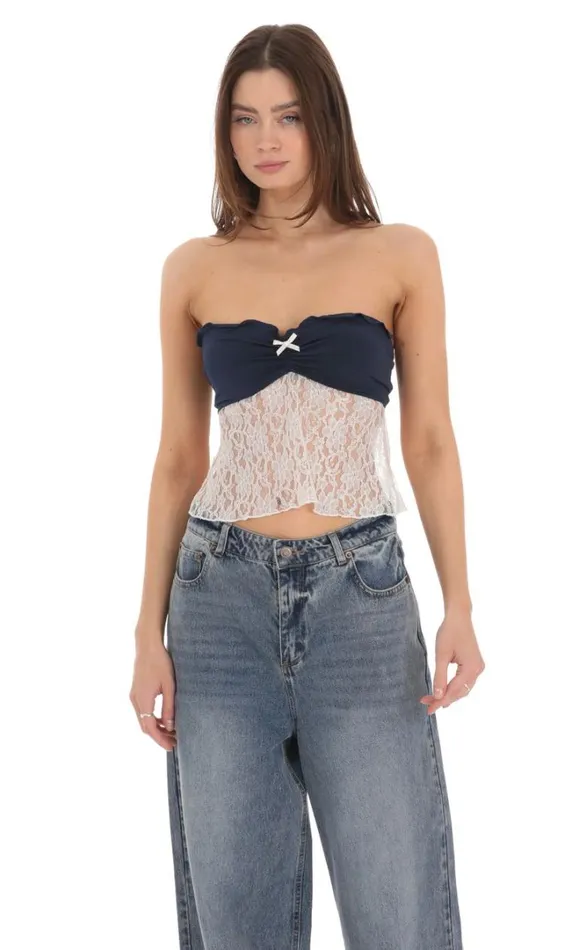 Strapless Lace Top Navy Women LUCY IN THE SKY Tops