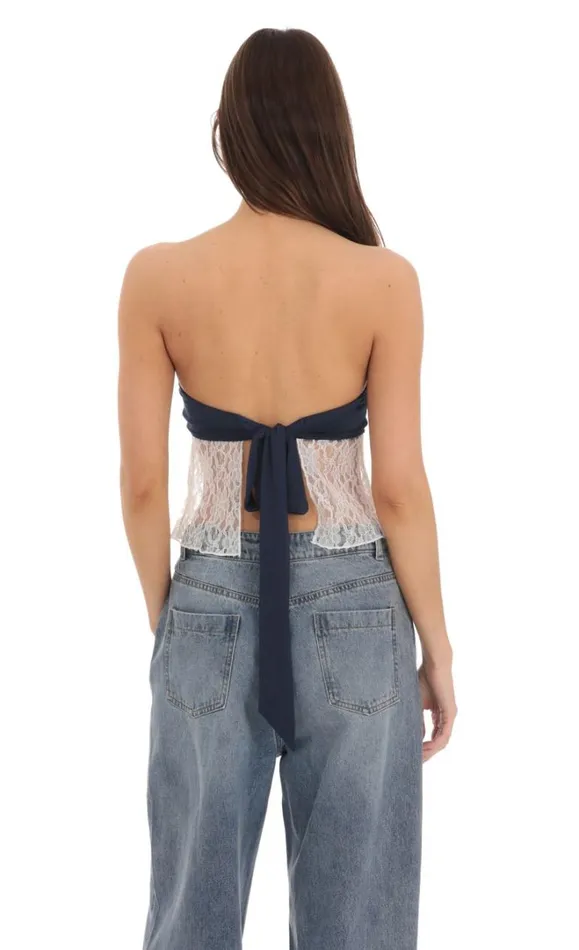 Strapless Lace Top Navy Women LUCY IN THE SKY Tops