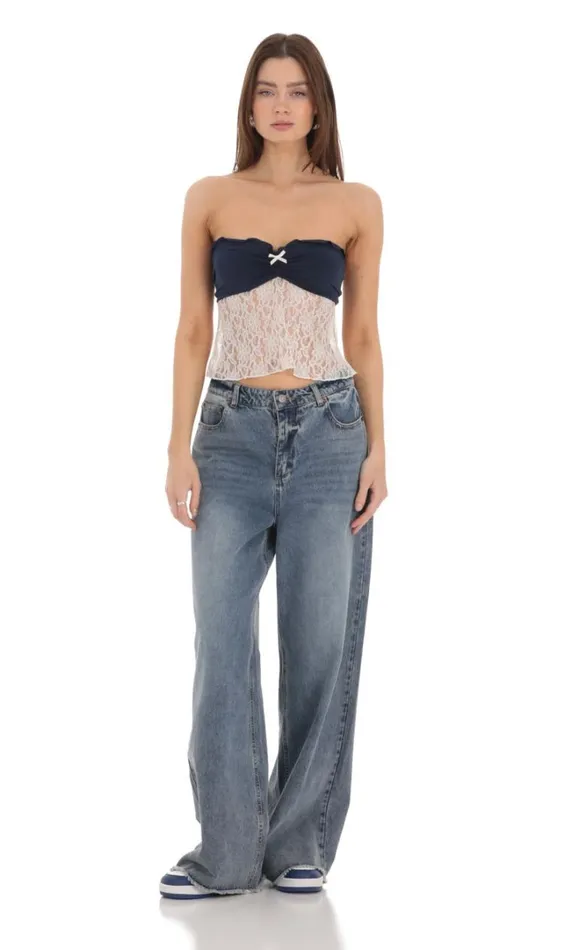 Strapless Lace Top Navy Women LUCY IN THE SKY Tops