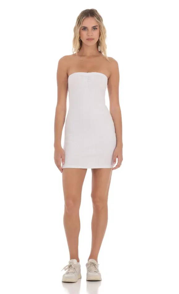 Strapless Ribbed Bodycon Dress White Women LUCY IN THE SKY Mini Dresses Strapless Ribbed Bodycon Dress White Women LUCY IN THE SKY Mini Dresses