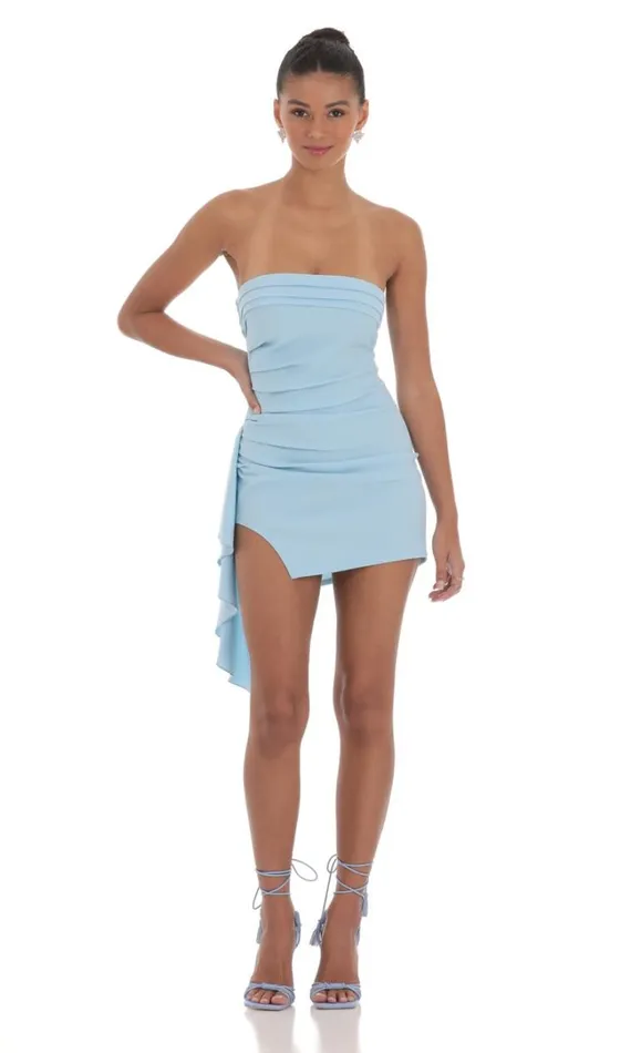 Strapless Ruched Tassel Dress Blue Women LUCY IN THE SKY Mini Dresses Strapless Ruched Tassel Dress Blue Women LUCY IN THE SKY Mini Dresses