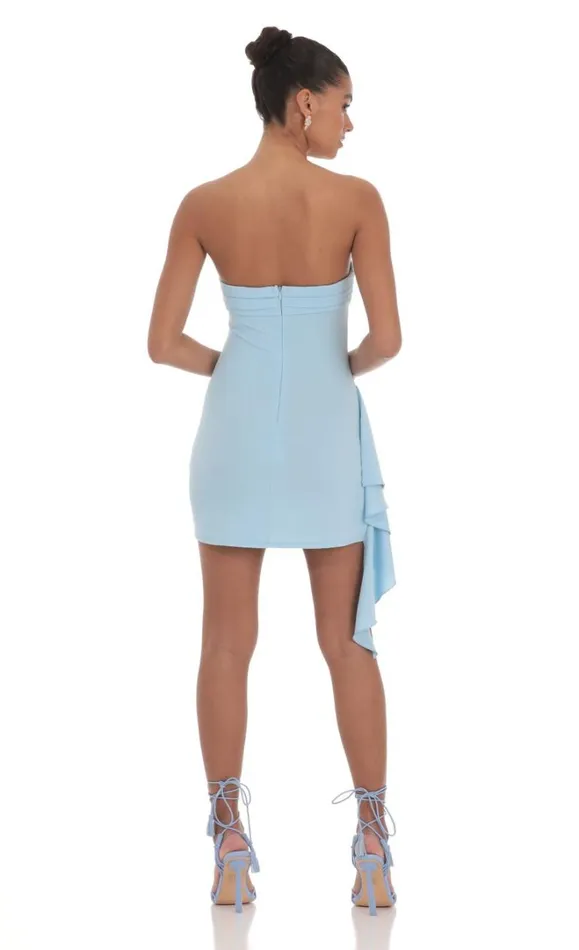 Strapless Ruched Tassel Dress Blue Women LUCY IN THE SKY Mini Dresses Strapless Ruched Tassel Dress Blue Women LUCY IN THE SKY Mini Dresses