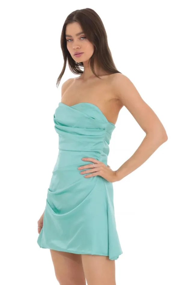 Strapless Satin Asymetrical Dress Min Women LUCY IN THE SKY Mini Dresses